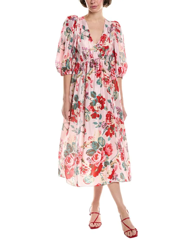 Sea Laine Floral Silk Midi Dress Pink