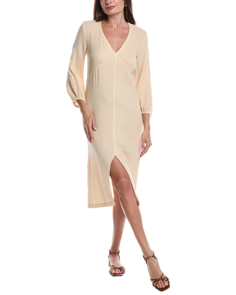 Nation Ltd Olpa Ballon Sleeve V-Neck Midi Dress Brown