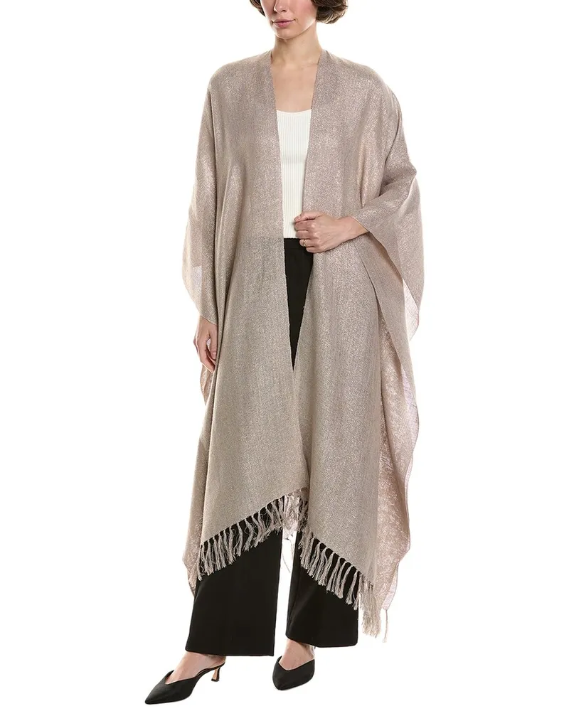 Brunello Cucinelli Fringe Linen-Blend Cape Grey