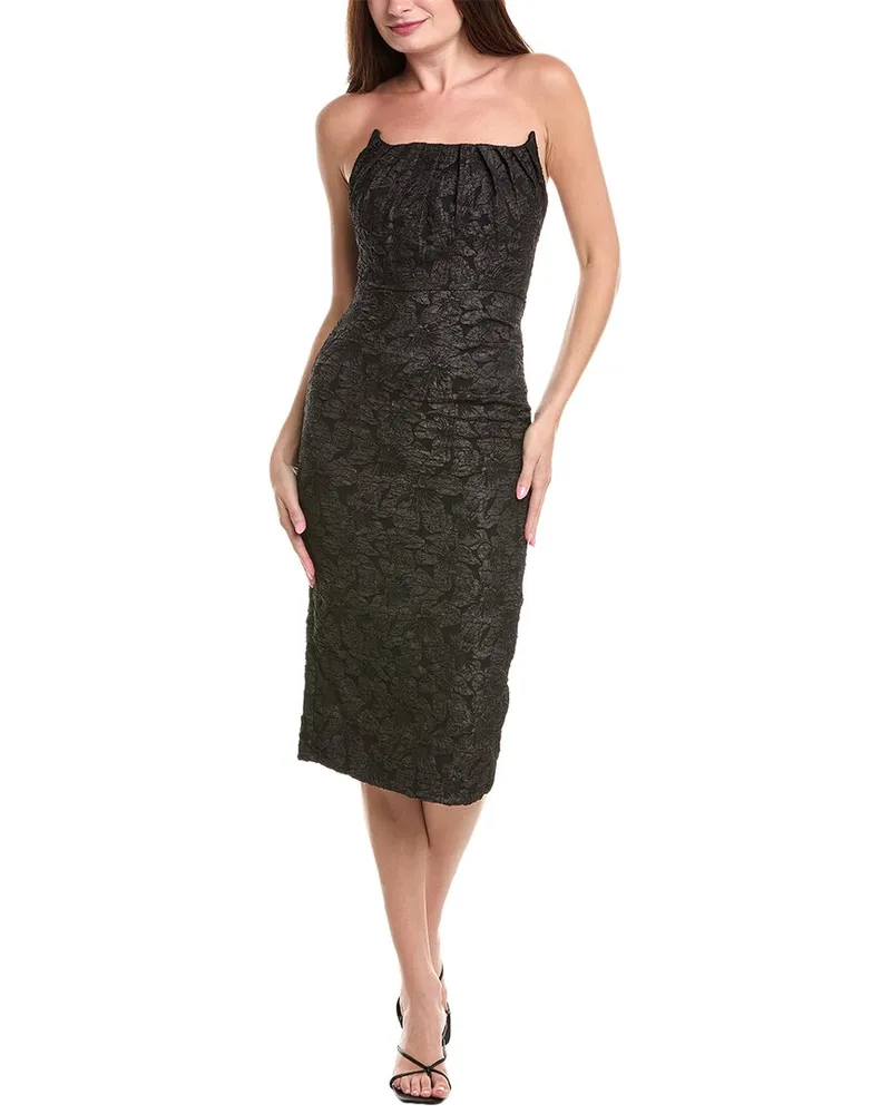 Rare London Strapless Corset Textured Midi Dress Black