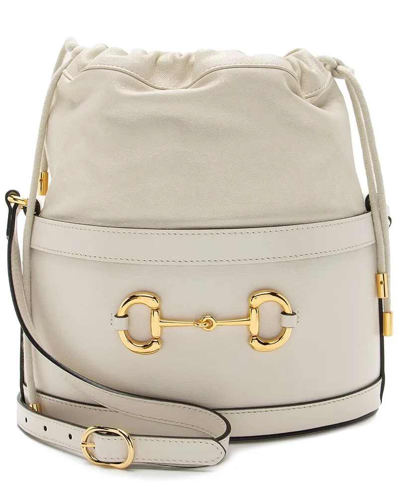 Gucci White Leather & Nylon Horsebit 1955 Drawstring Bucket Bag (Authentic  Pre-Loved Nocolor