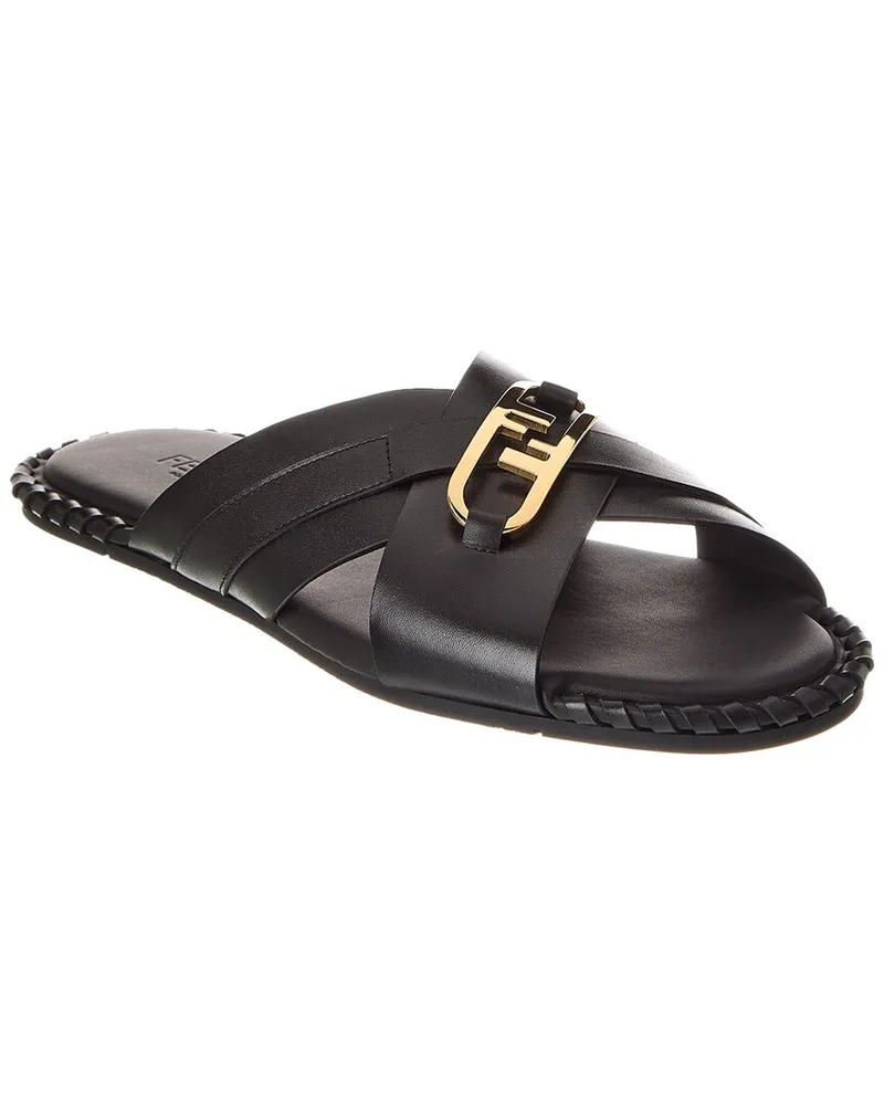 Fendi O'Lock Motif Leather Sandal Black