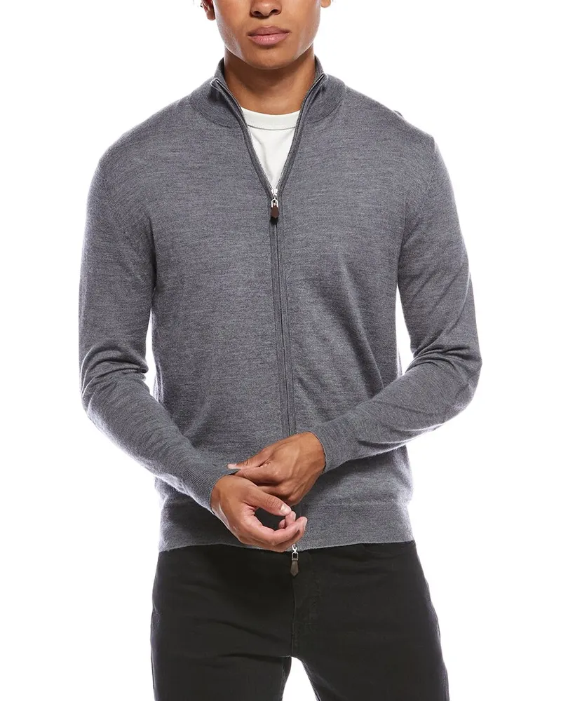 N.Peal Hyde Fine Gauge Cashmere & Silk-Blend Full Zip Sweater Grey