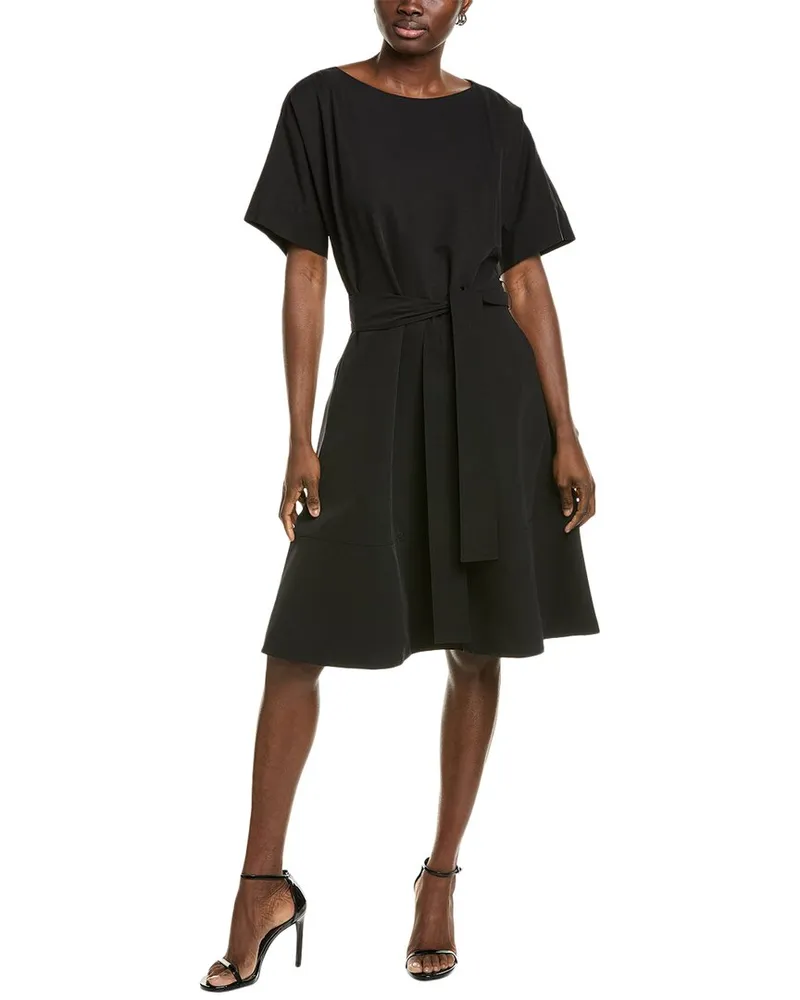 NATORI Solid Lightweight Woven Midi Dress Black