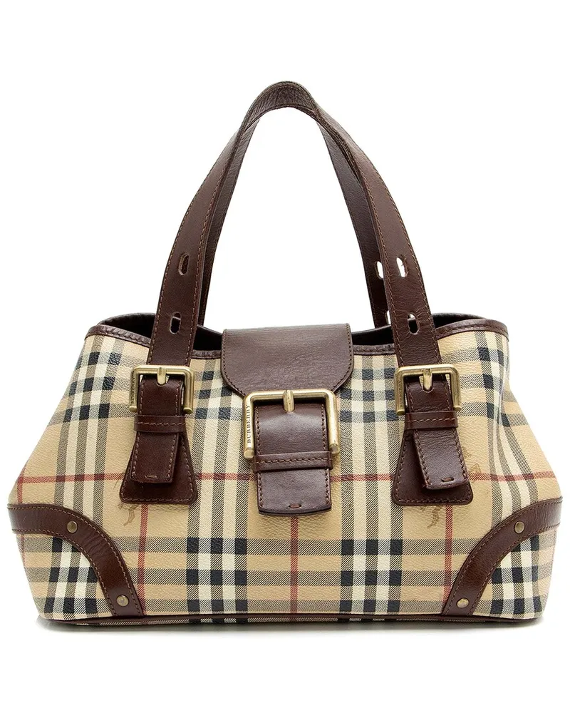Burberry Brown Leather Haymarket Check Buckle Satchel (Authentic Pre-Loved Nocolor