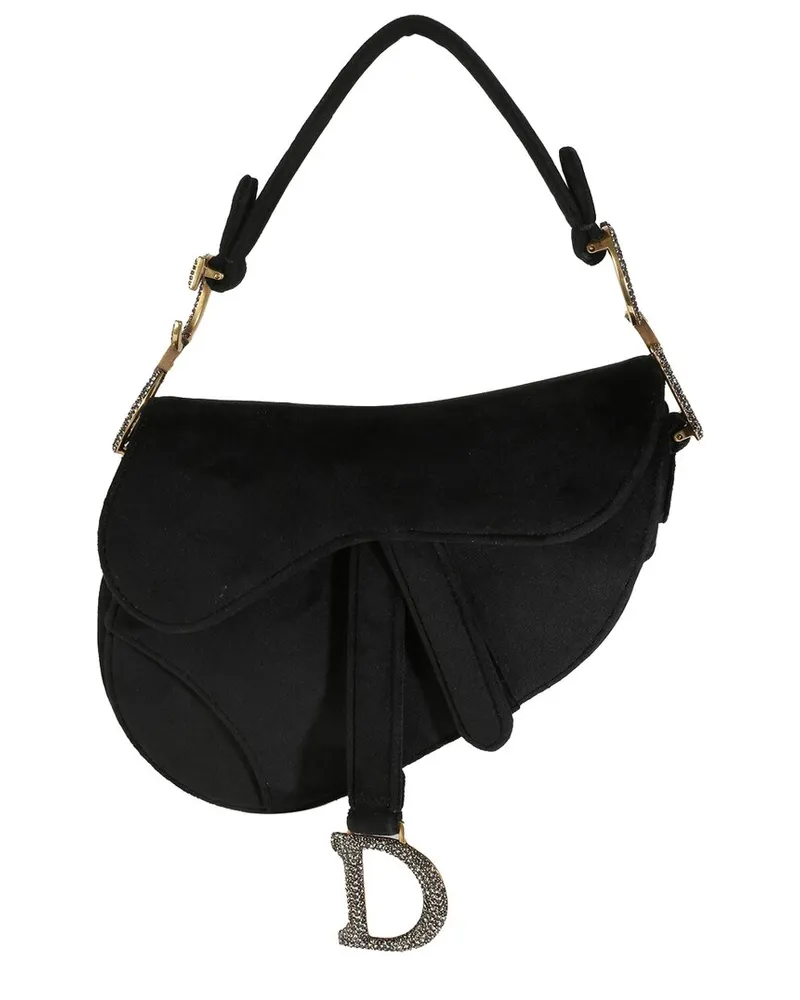 Dior Black Velvet Crystal Mini Saddle Bag (Authentic Pre-Loved Nocolor