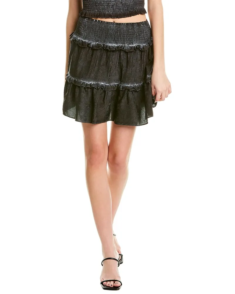 Nicole Miller Jacquard Garment-Dyed Silk-Blend Mini Skirt Black