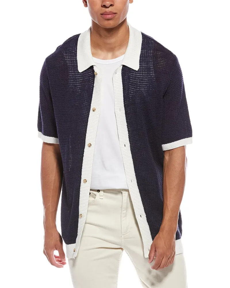 Onia Linen Button-Up Sweater Blue