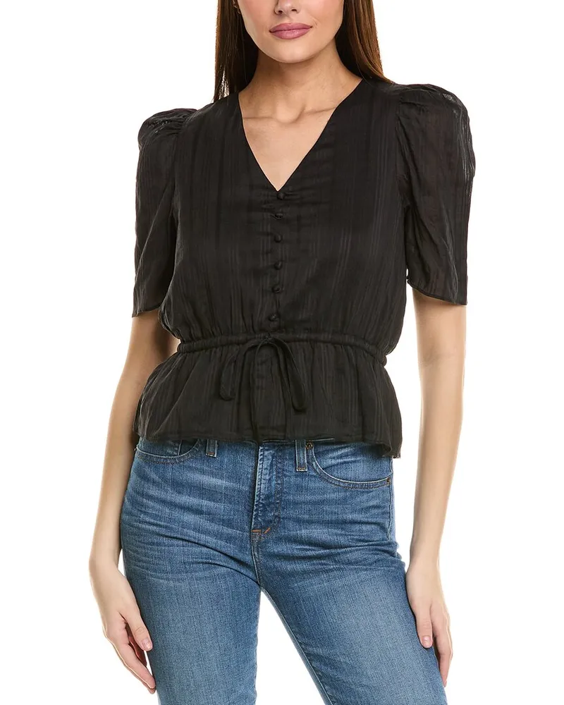 1.STATE Peplum Silk-Blend Top Black