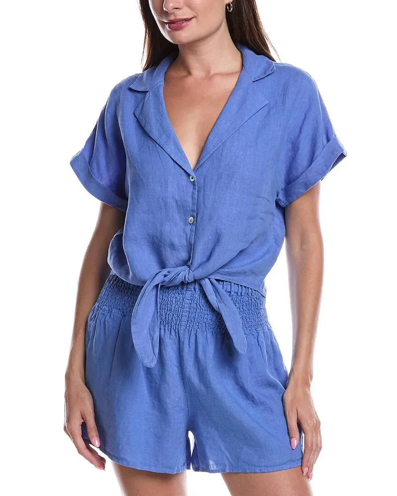 Nation Ltd Sol Tie-Front Linen Shirt Purple