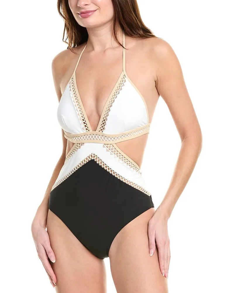 Reiss Savannah Cut Out Stitch Detail Swimsuit Black