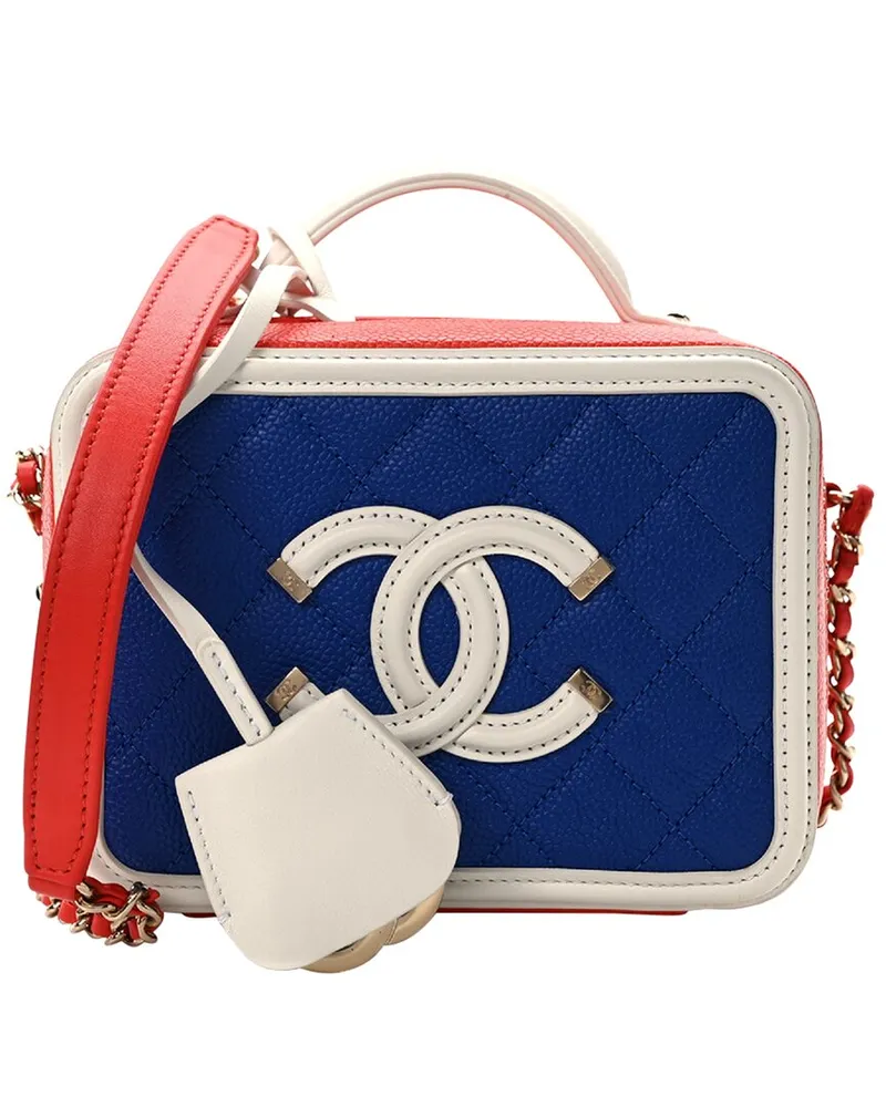 Chanel Red Blue Caviar Leather Filigree Vanity Case (Authentic Pre-Loved Nocolor