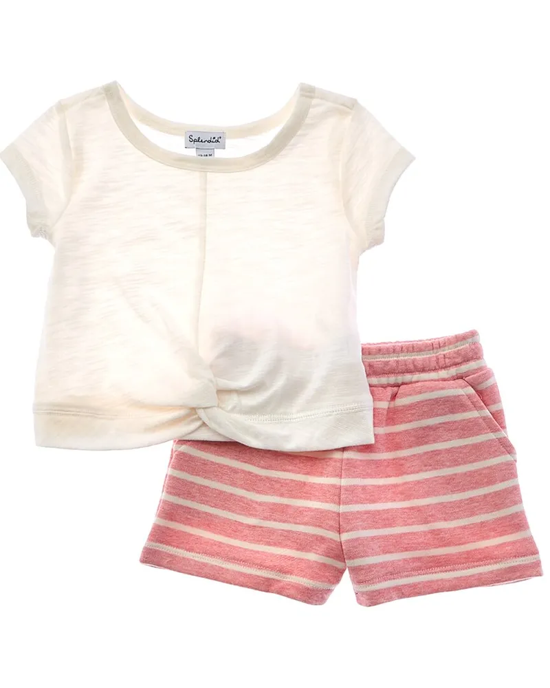 Splendid 2pc Boardwalk Stripe Shirt & Short Set Pink