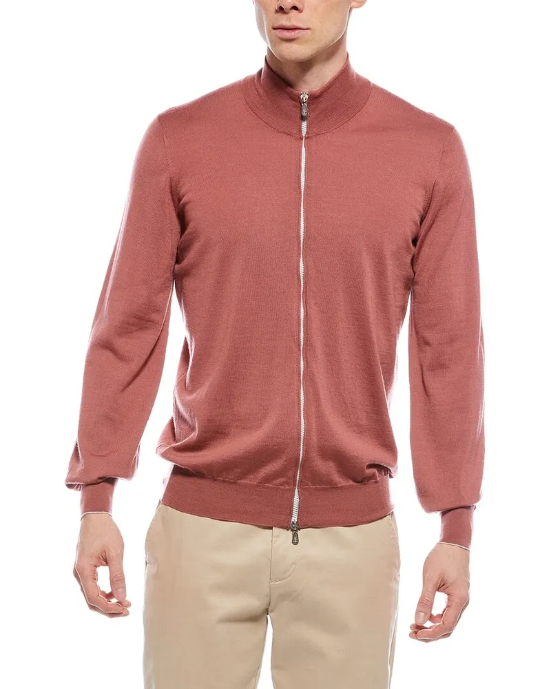 Brunello Cucinelli Zip Wool & Cashmere-Blend Mock Neck Cardigan Nocolor