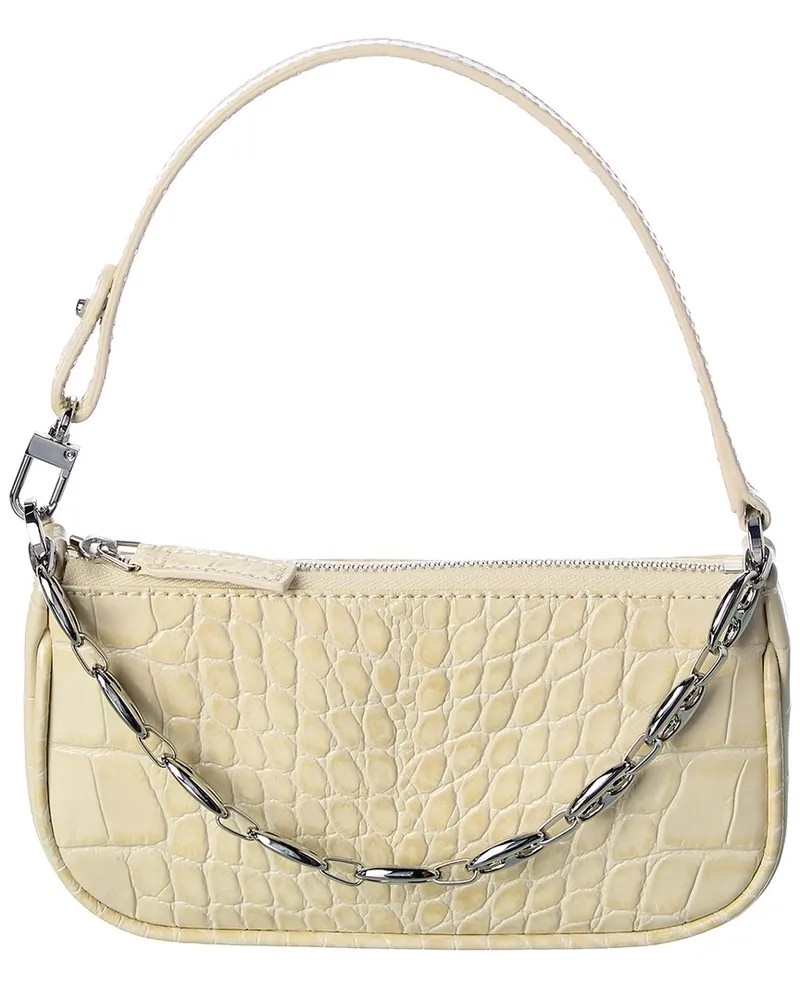 by FAR Rachel Mini Croc-Embossed Leather Shoulder Bag White