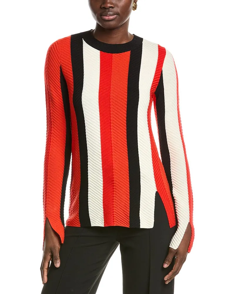 Akris Chevron Stitch Wool Sweater Red