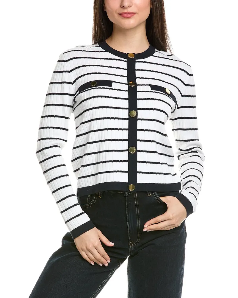 ST. JOHN Bengal Stripe Knit Sweater Blue