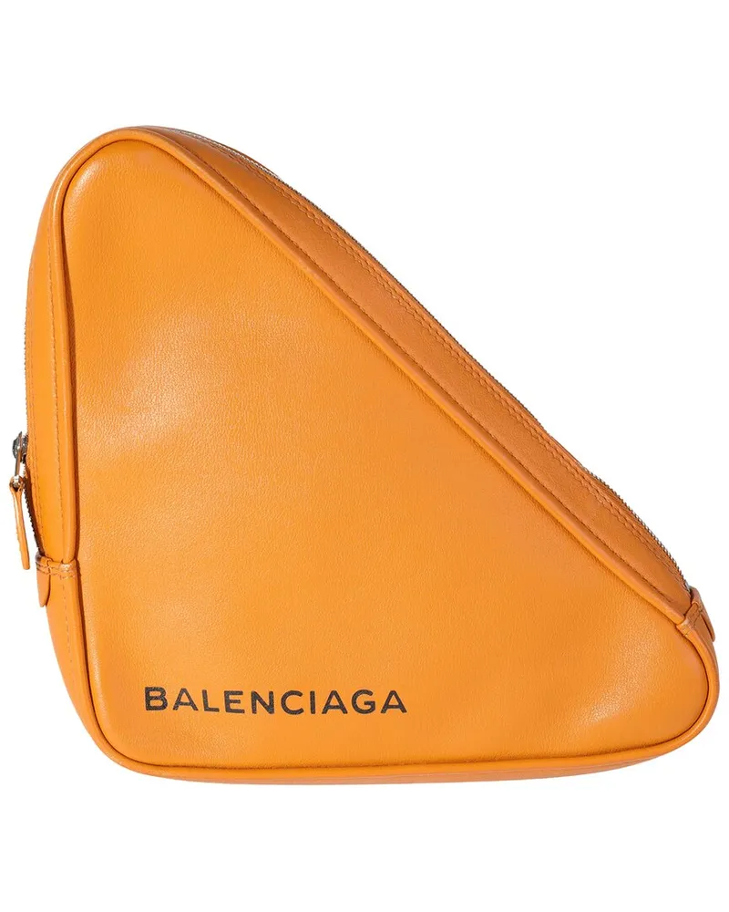 Balenciaga Brown, Orange & Tan Leather M Triangle Pouch (Authentic Pre-Loved Nocolor