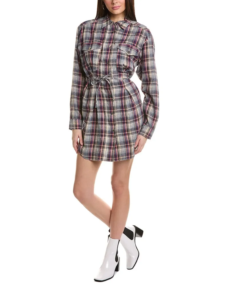 Isabel Marant Etoile Checked Linen-Blend Shirtdress Blue