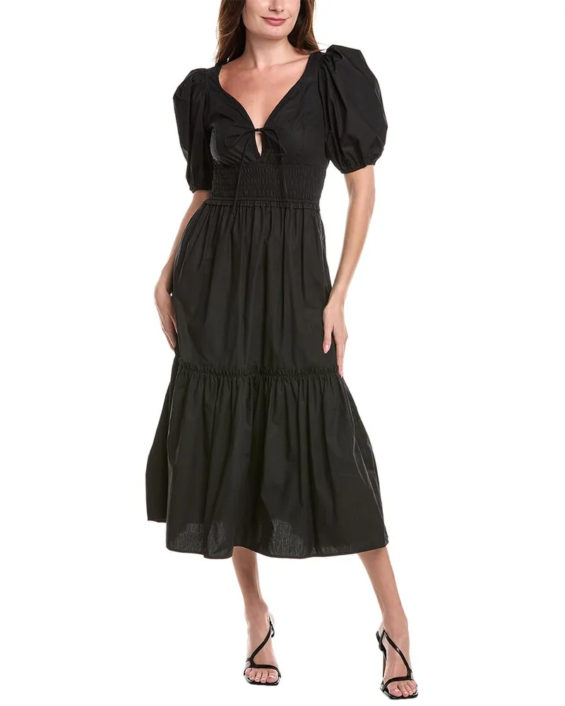 Ganni Poplin Midi Dress Black
