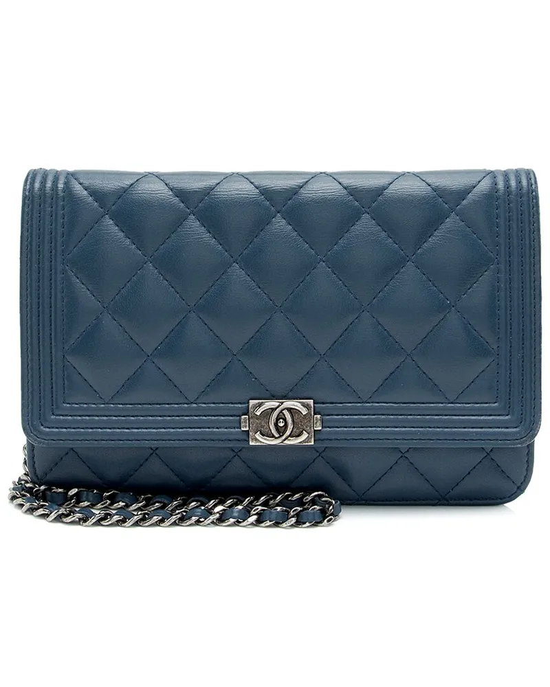 Chanel Blue Lambskin Boy Wallet on Chain (Authentic Pre-Loved Nocolor