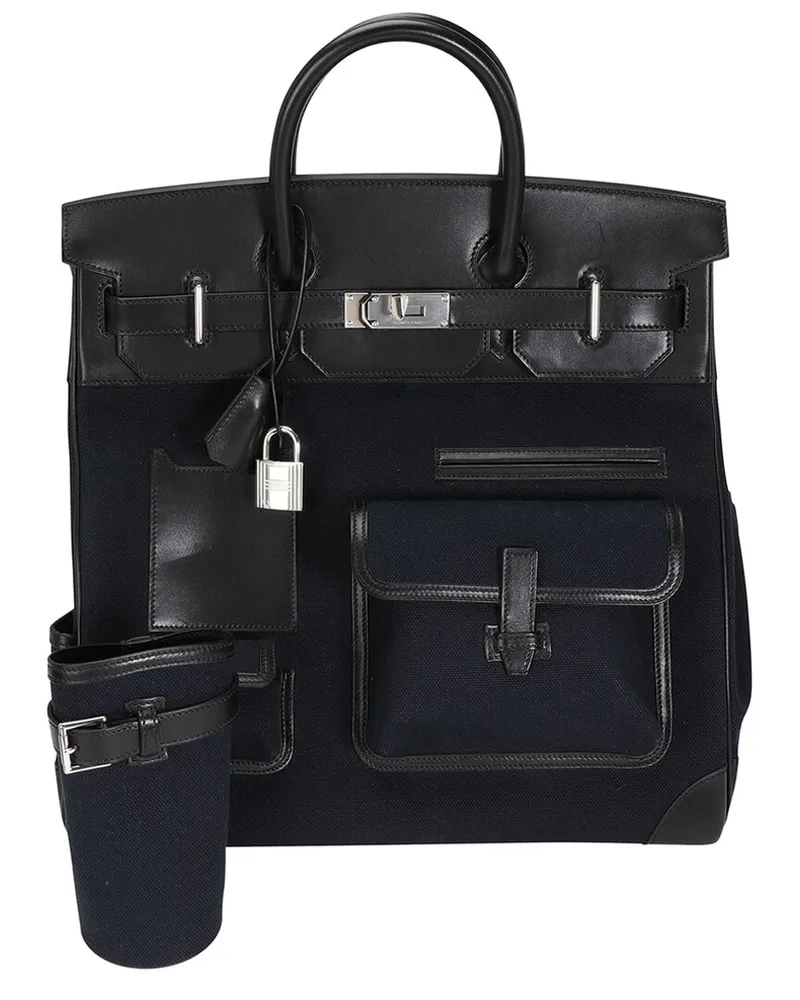 Hermès Black, Blue Toile & Box Calf Box Cargo HAC Birkin 40 PHW (Authentic  Pre-Loved Nocolor