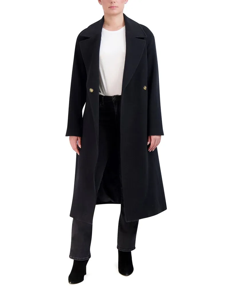 COLE HAAN Luxe Wool-Blend Belted Oversized Coat Black