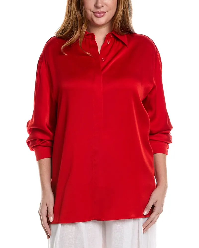 Michael Kors Techno Charmeuse Boyfriend Shirt Red