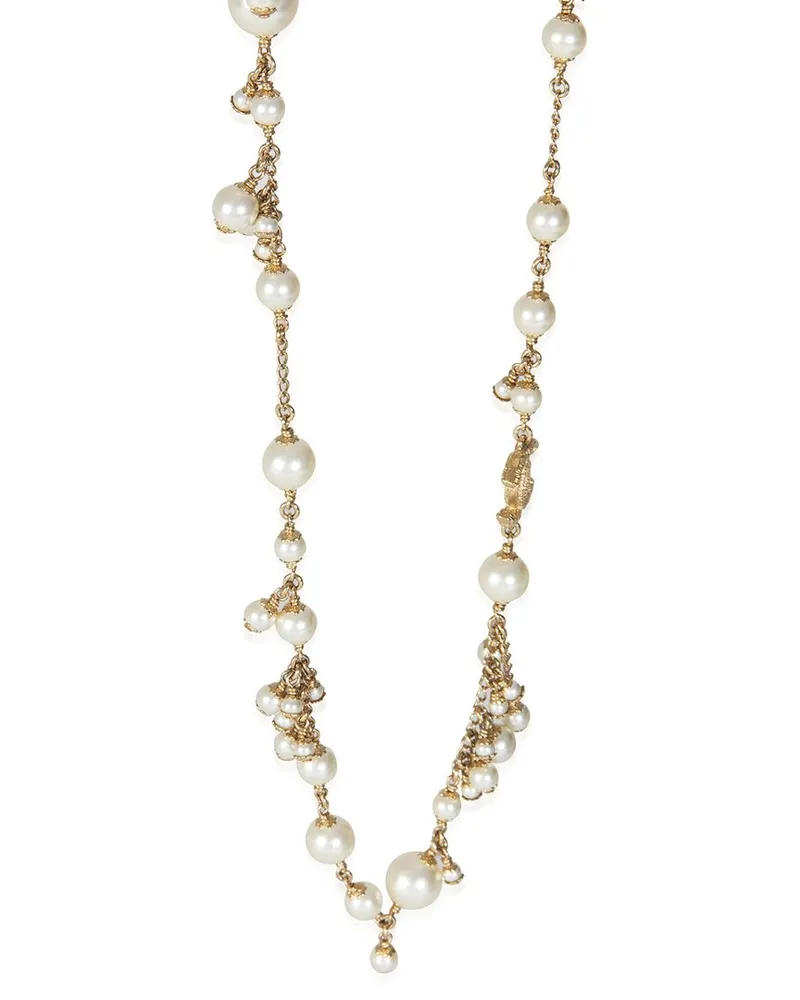 Chanel 2011 Faux Pearl CC Station Plated Necklace (Authentic Pre-Loved Nocolor