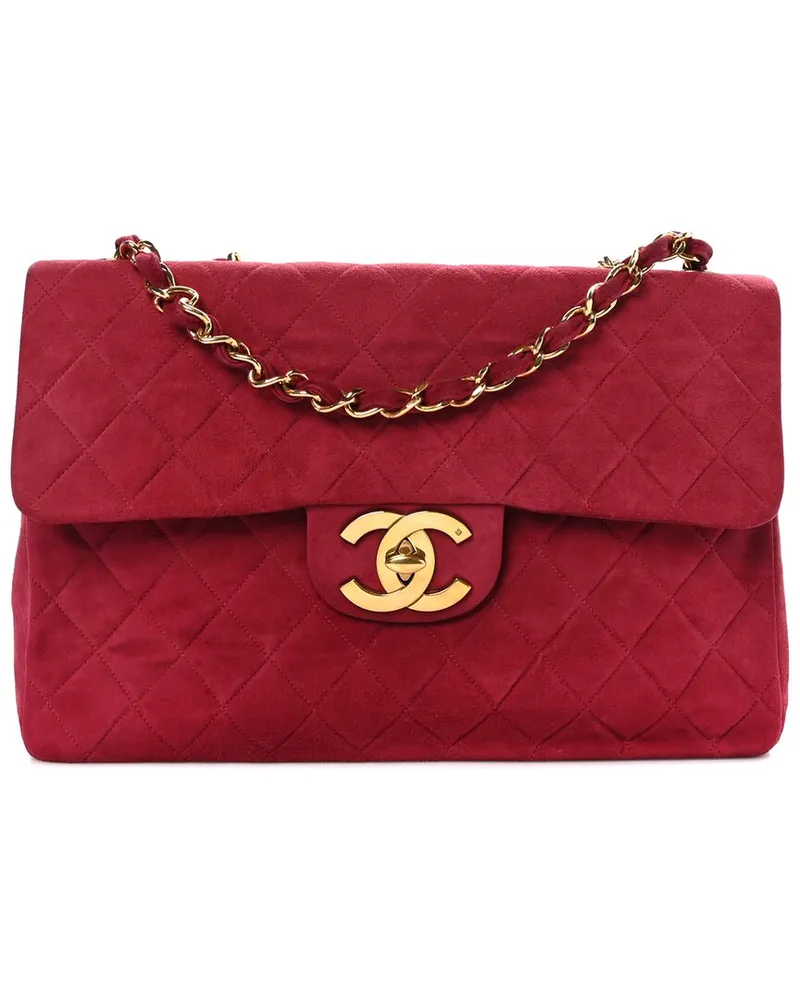 Chanel Red Quilted Suede Jumbo XL Single Flap (Authentic Pre-Loved Nocolor