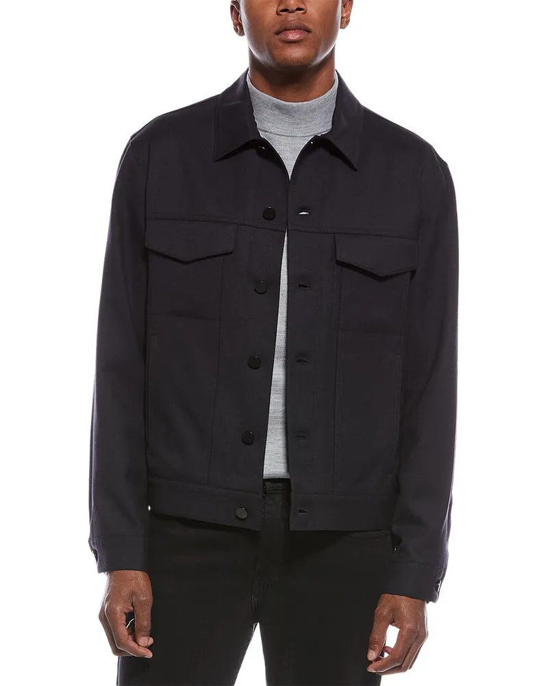 Theory Wool-Blend Flannel Shirt Blue