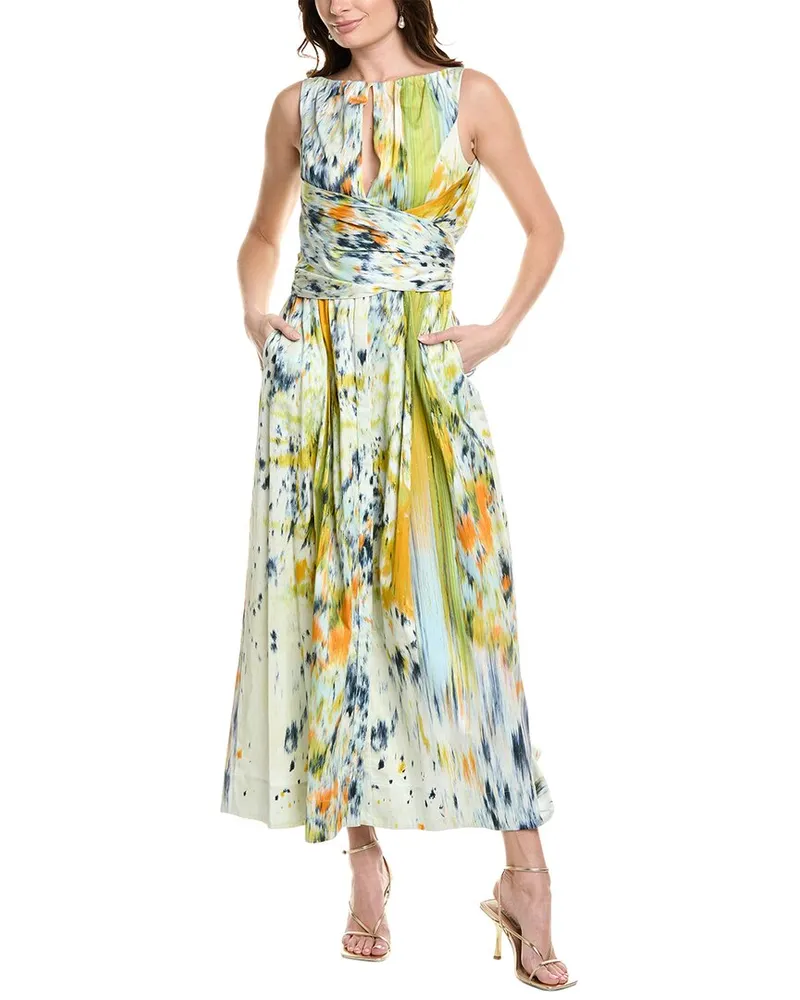 Oscar de la Renta Halter Abstract Maxi Shirtdress Blue