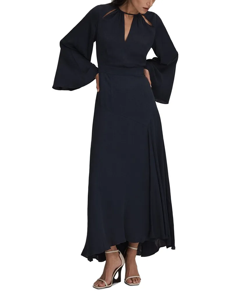 Reiss Andra Fluted Sleeve Midi Dress Navy