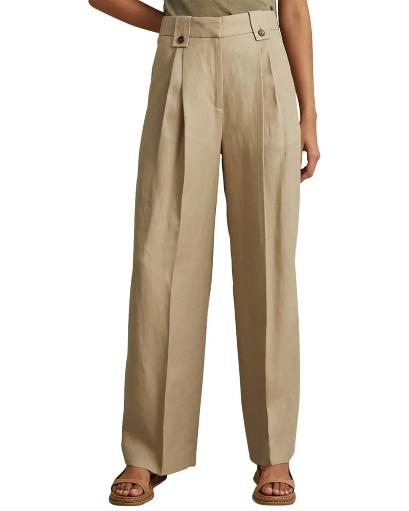 Reiss Leila Heavy Linen Wide Leg Trouser Beige