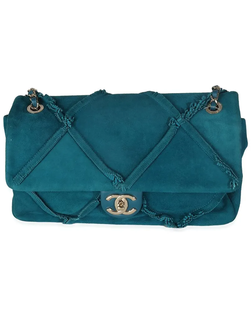 Chanel Blue Suede Diamond Fringe Medium Flap Bag (Authentic Pre-Loved Nocolor