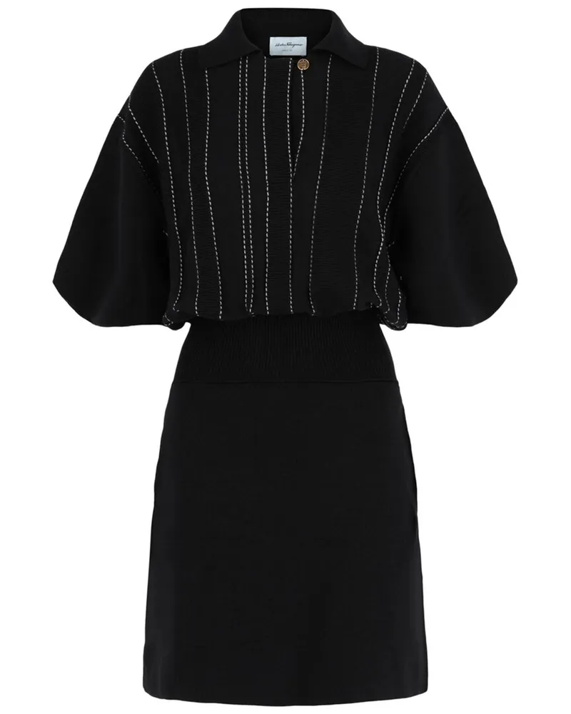 Ferragamo Contrast Stitch Knit Wool Dress Blue