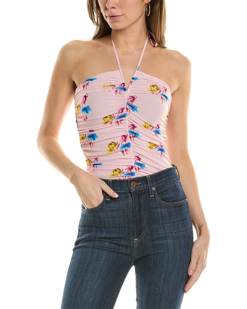 Ganni Printed Mesh Top Pink