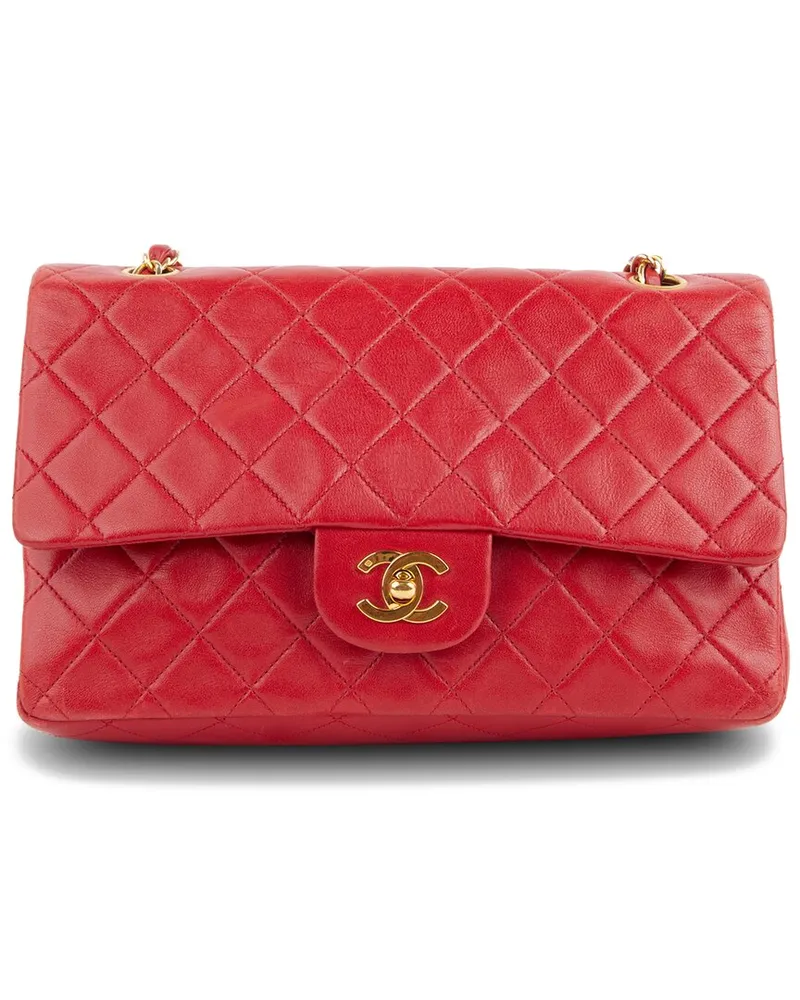 Chanel Red Lambskin Leather Classic Small Double Flap GHW (Authentic Pre-Loved Nocolor