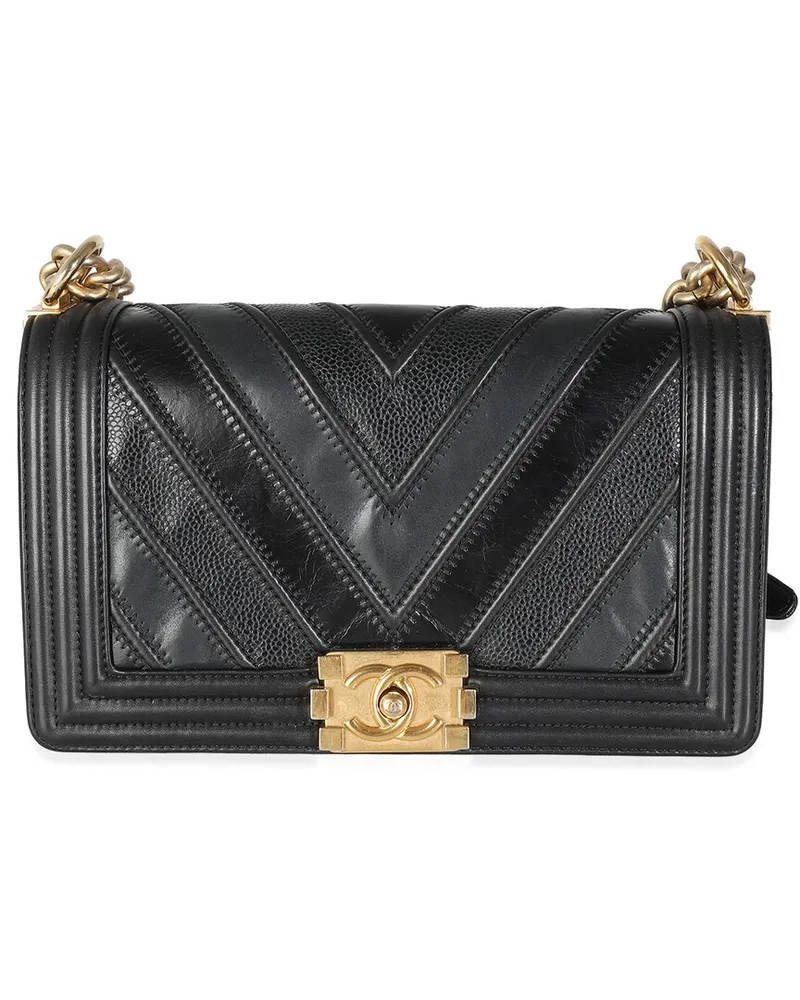 Chanel Black Leather & Suede In The Mix Old Medium Boy Handbag (Authentic Pre-  Loved Nocolor