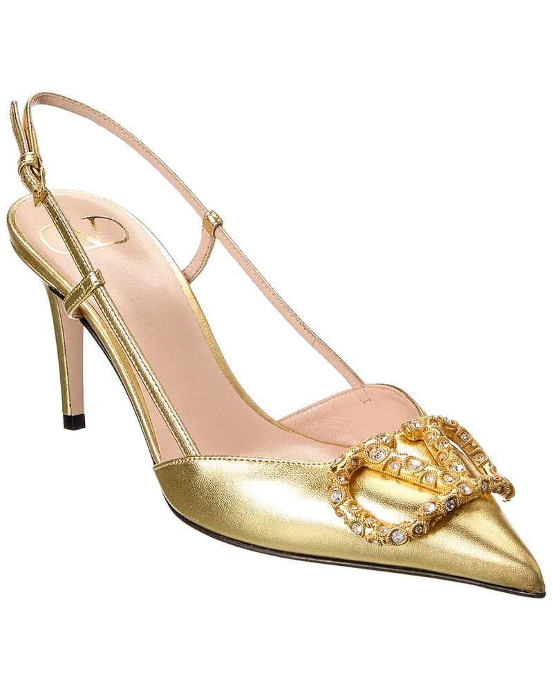 Valentino Garavani VLogo Signature 80 Leather Slingback Pump Gold