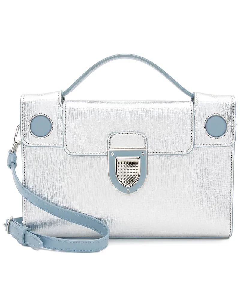 Dior Blue, Silver Calfskin Diorever Top Handle (Authentic Pre-Loved Nocolor
