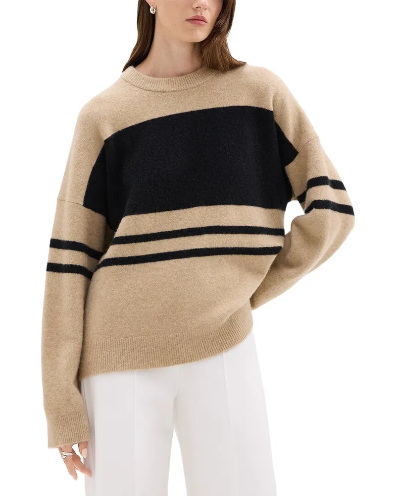 Theory Colorblock Wool & Cashmere-Blend Sweater Beige