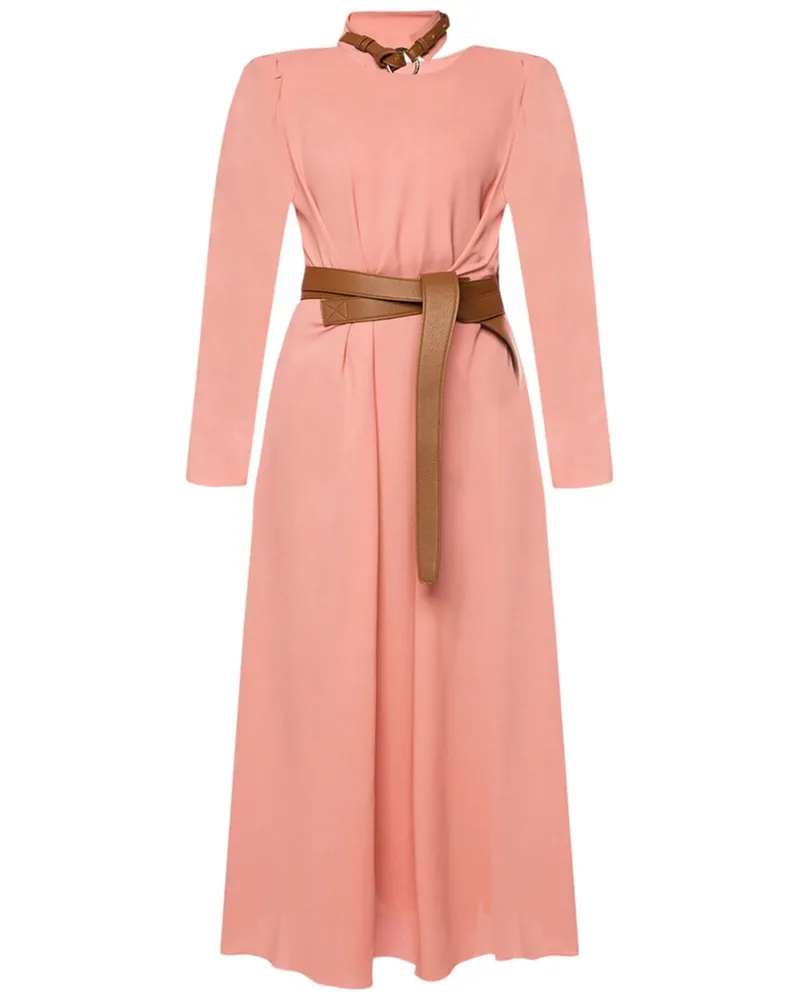 Stella McCartney Belted Leather-Trim Dress Pink