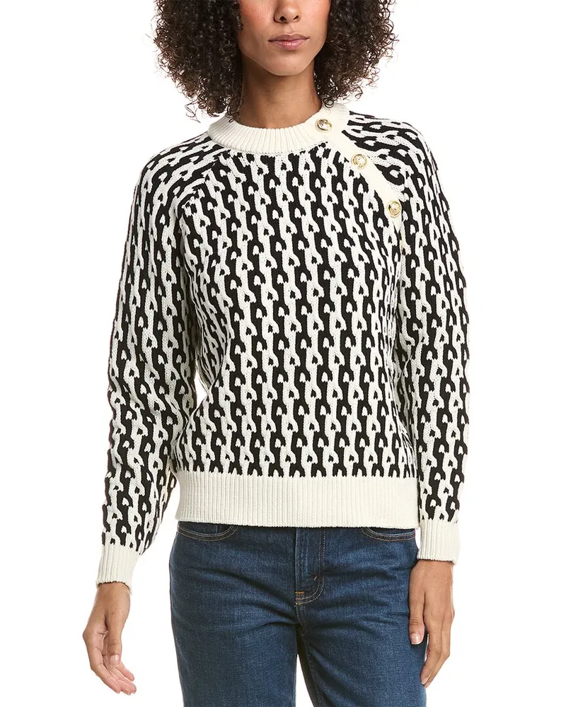 Derek Lam Sawyer Button Crewneck Sweater Black