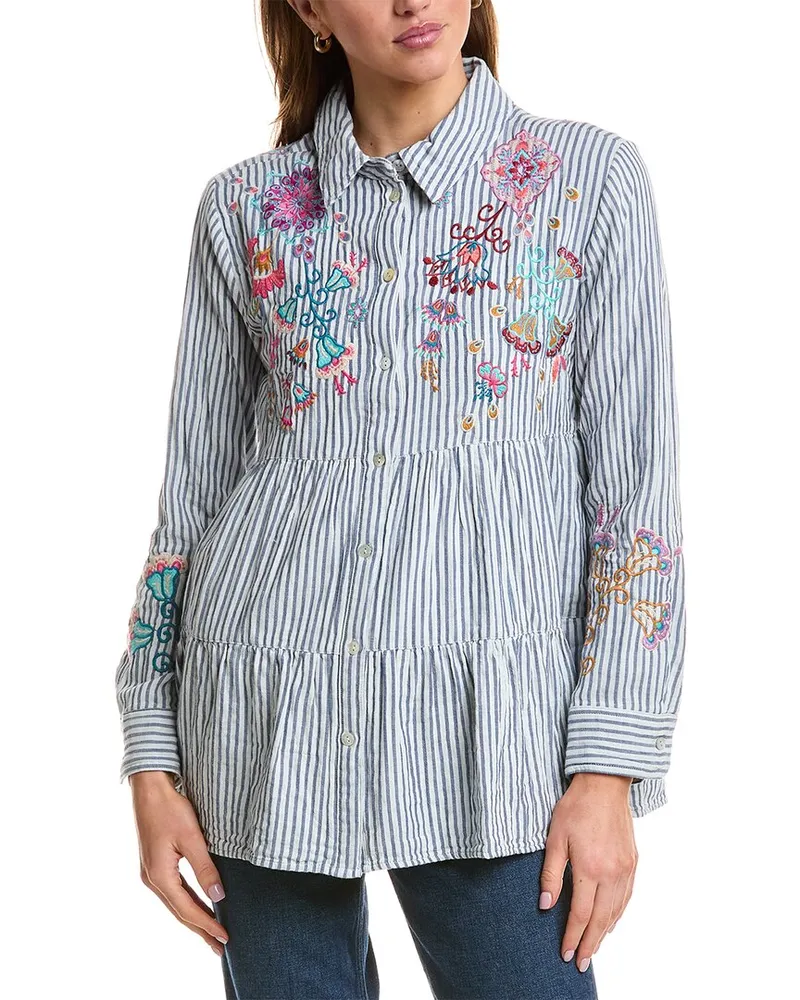 Johnny Was Alesa Tiered Shirt Tunic Blue