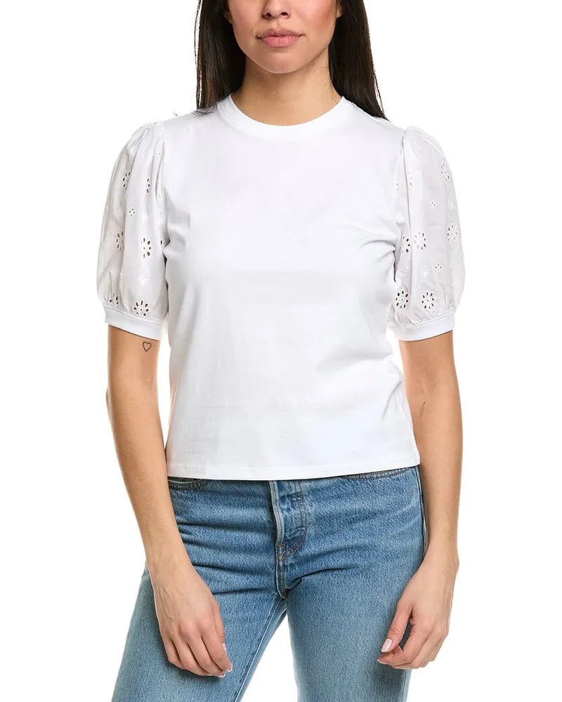 Frame Denim The Lace Sleeve Shirt White
