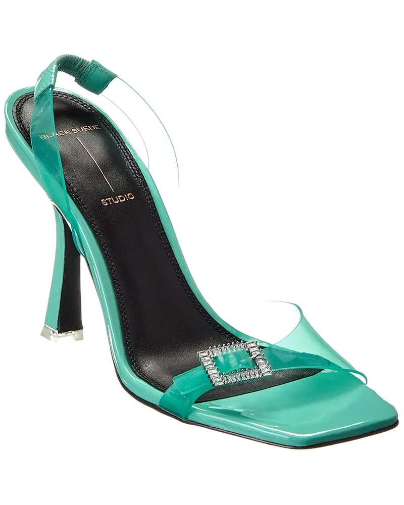 BLACK SUEDE STUDIO Porsha Vinyl & Patent Slingback Sandal Green