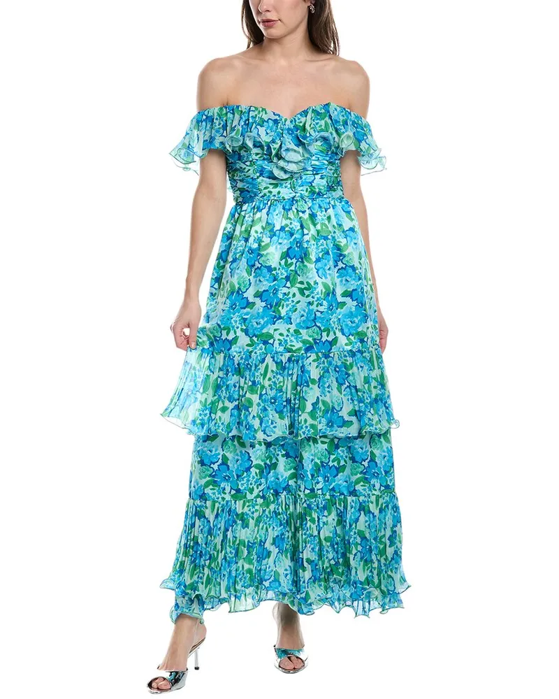 AMUR Pia Pleated Midi Dress Blue