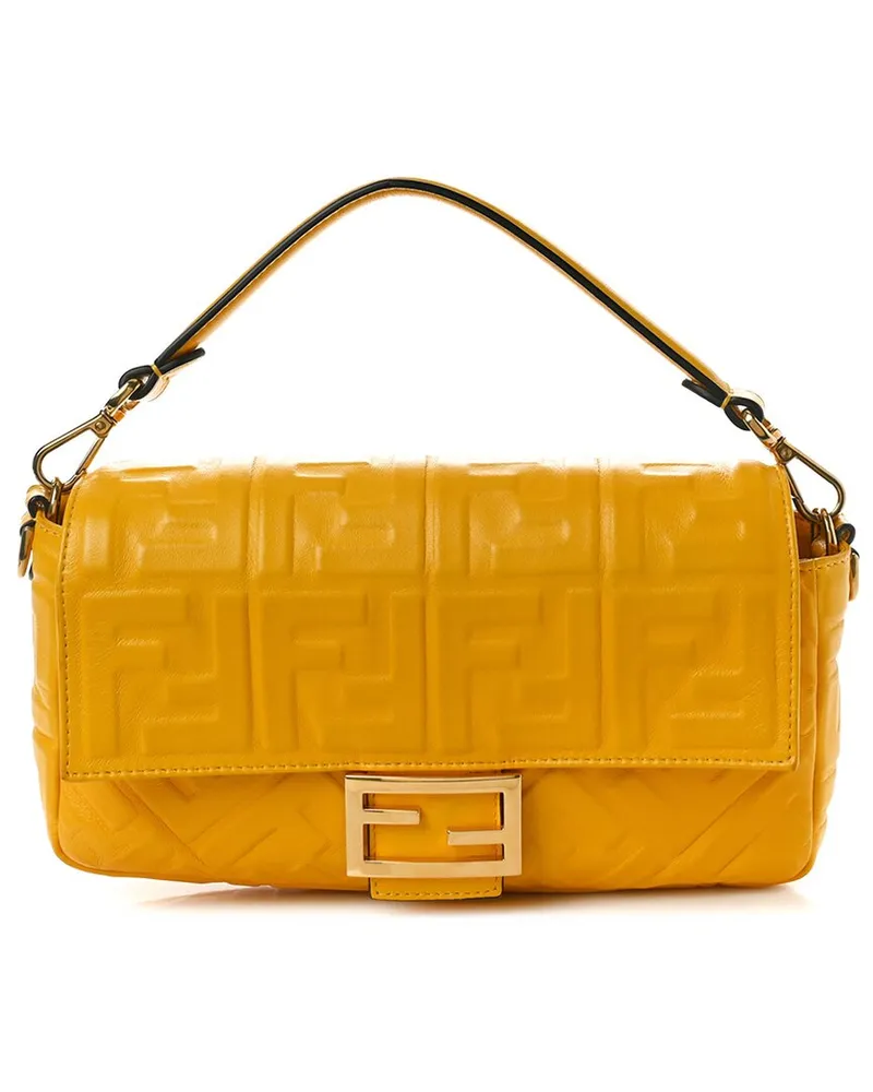 Fendi Yellow Vitello FF Leather 1974 Embossed Baguette (Authentic Pre-Loved Nocolor