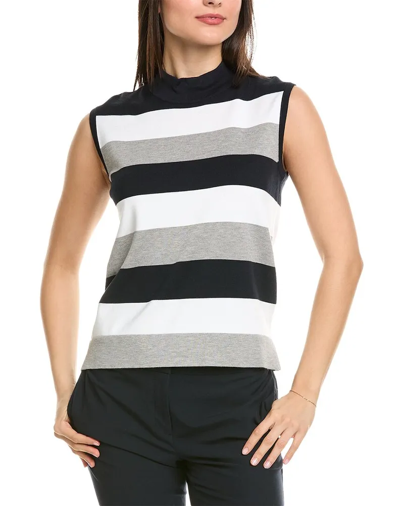 ST. JOHN Candy Stripe Turtleneck Sweater Grey
